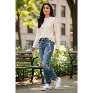 Mid 2010's Salvage Denim 13 Jeans Women's SZ‎ 13 Blue Raw Hem Boho Embroidered